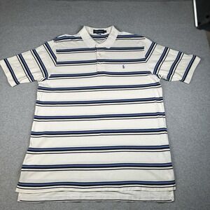 VTG Polo Golf Ralph Lauren XL Stripe Pima Cotton White Blue S/S Polo USA